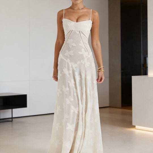 Damen Elegantes Abendkleid mit floralem Oberteil und schmalen Spaghetti-Trägern R&B