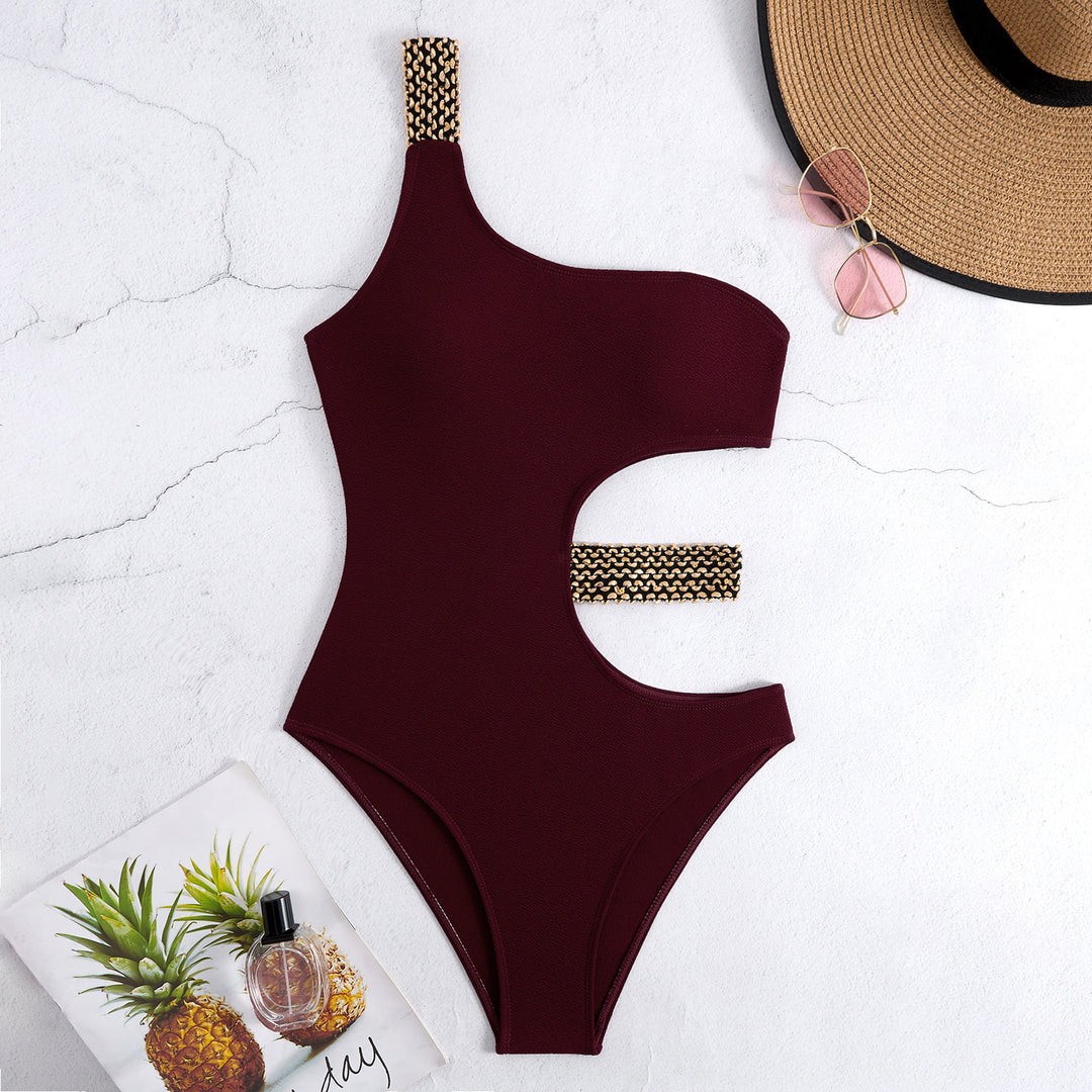 Damen Einteiliger Badeanzug mit asymmetrischem Cut-Out und modischen Kettenakzenten R&B
