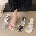 Damen elegante Sandalen mit funkelnden Strassdetails und transparentem Blockabsatz EB