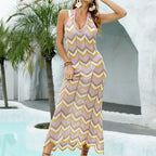 Damen Häkel-Maxikleid mit Chevron-Muster R&B
