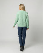 Damen hüftlanger Melange-Feinstrickcardigan mit Perlmuttknopfleiste und gerippten Bündchen R&B
