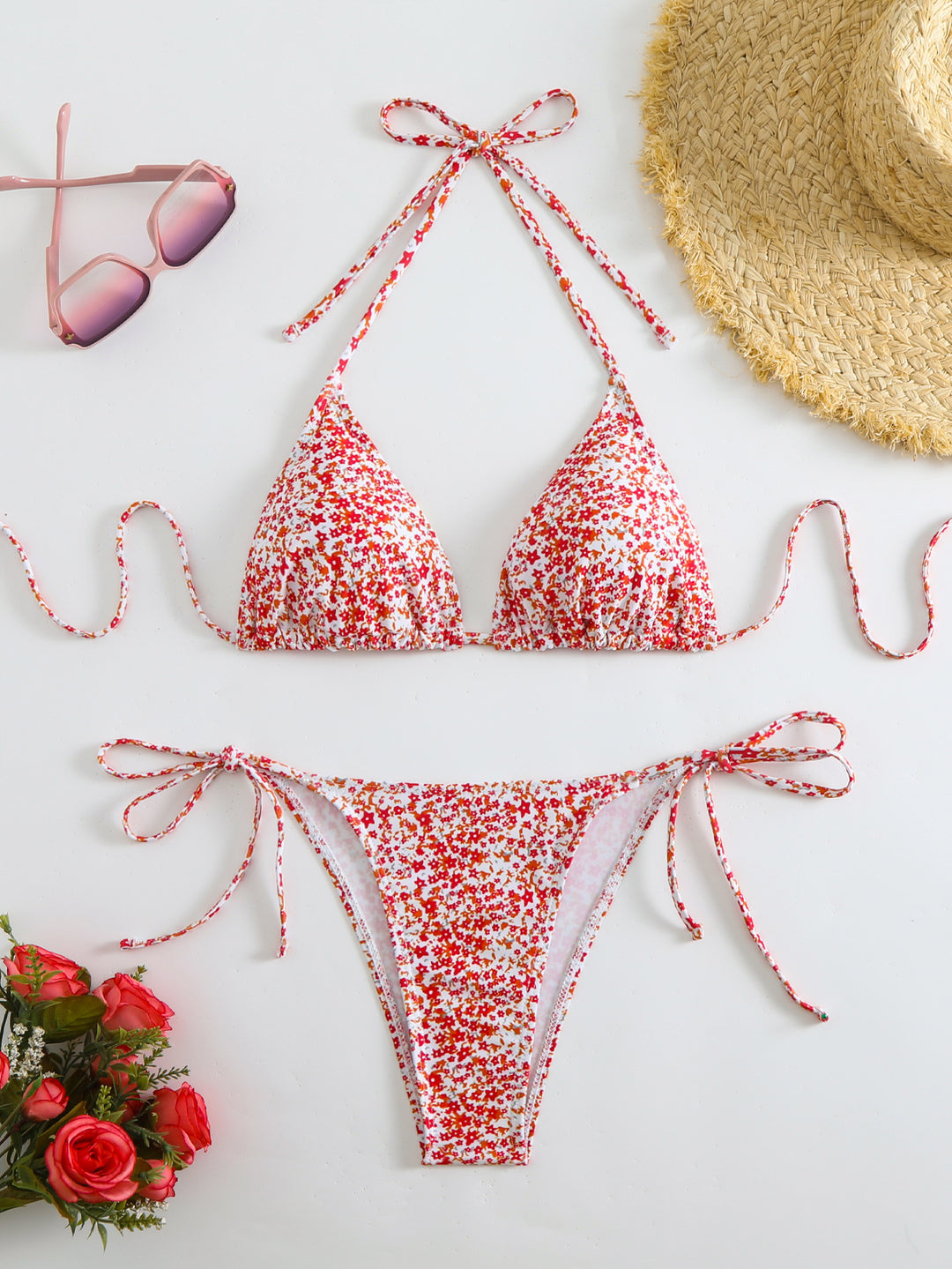 Damen Triangel-Bikini-Set mit verspieltem Blumenmuster R&B