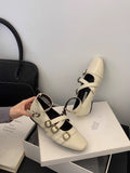 Damen elegante Ballerinas mit modischen Riemchen und verstellbaren Schnallen R&B