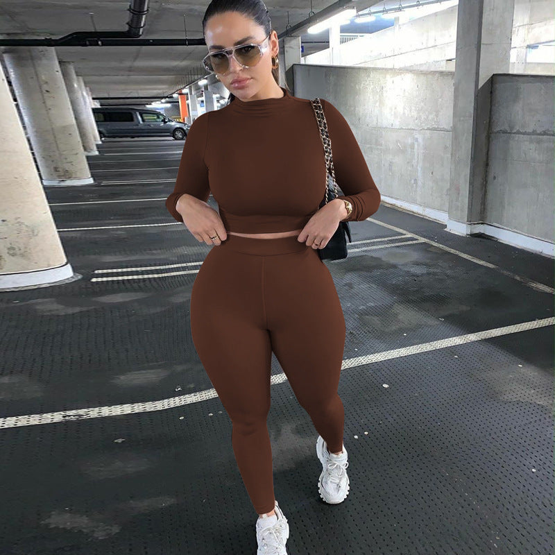 Damen Sportliches Crop-Top und Leggings-Set aus elastischem Material R&B