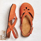 Damen nan geschlossene Slingback-Sandale aus Veloursleder mit ergonomischem Kork-Fußbett und dekorativen Loch-Aussparungen R&B