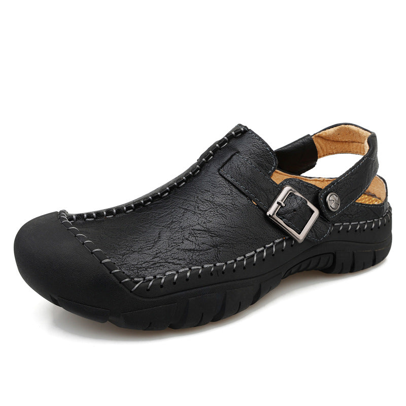 Herren Clogs aus hochwertigem Leder mit komfortablem Riemen und rutschfester Sohle R&B