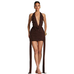 Damen Wickelkleid mit tiefem V-Ausschnitt und voluminösen Rüschendetails R&B