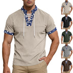 Herren nan Kurzarm-Schnürshirt mit Bandana-Besatz und strukturierter Jerseyqualität R&B