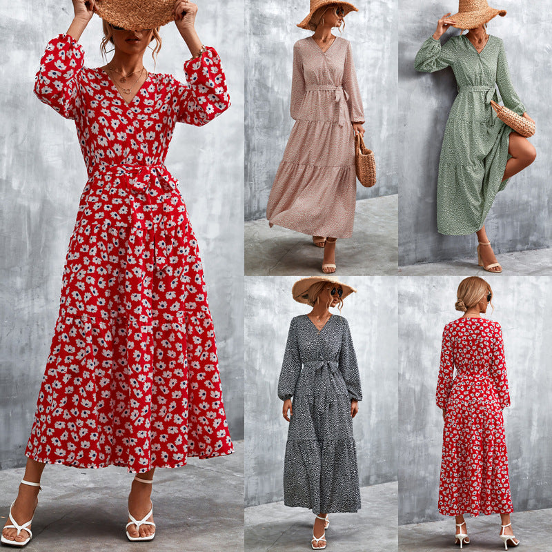 Damen Maxikleid mit tailliertem Design und langen Ärmeln R&B