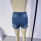 Damen kurze Destroyed Denim-Shorts im lässigen Look mit umgeschlagenen Säumen und stylischen Rissdetails