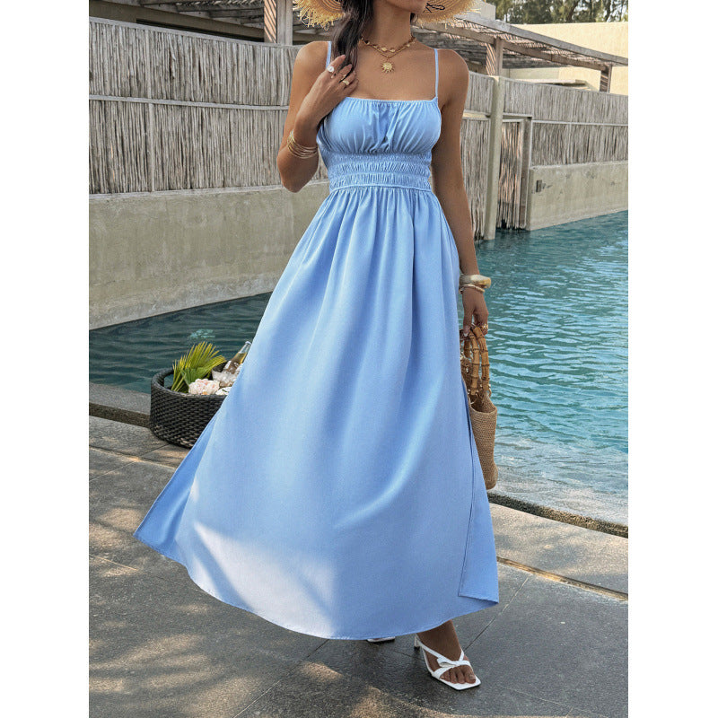 Damen Elegantes Maxikleid mit verstellbaren Spaghettiträgern und seitlichem Schlitz R&B