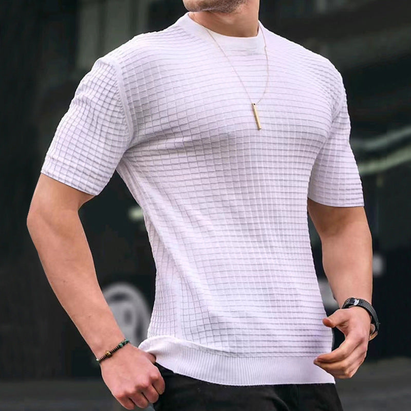 Herren nan Waffelstruktur-Kurzarm-Strickshirt mit schmaler Passform und elastischem Rippsaum R&B