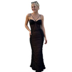 Damen Figurbetontes Maxikleid mit raffinierten Rüschen und Spaghettiträgern R&B