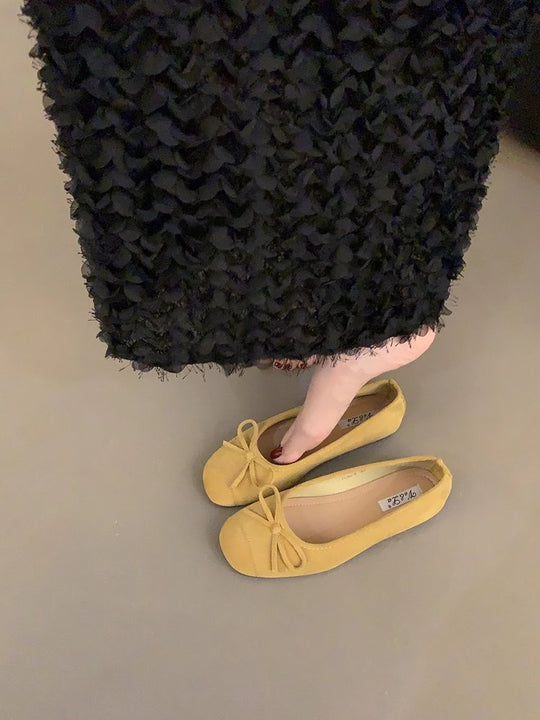 Damen bequeme Ballerinas mit dekorativem Schleifenakzent und elastischem Fußbett R&B