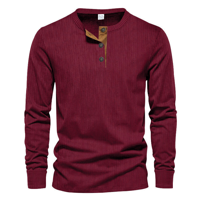 Herren Langarmshirt mit strukturierter Rippenoptik und modischem Knopfleisten-Detail R&B