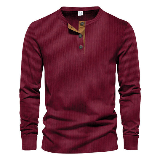 Herren Langarmshirt mit strukturierter Rippenoptik und modischem Knopfleisten-Detail R&B