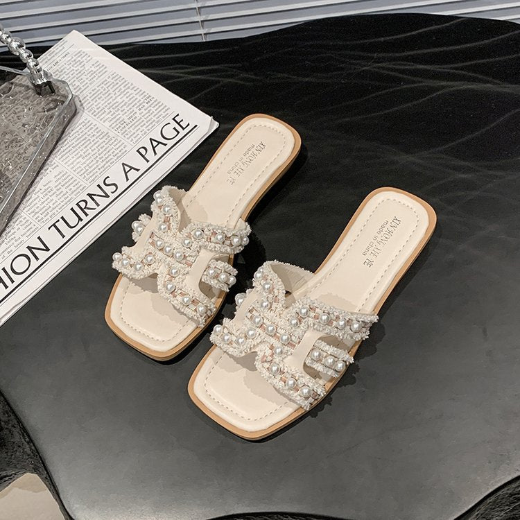 Damen elegante Mules mit Perlenverzierung R&B