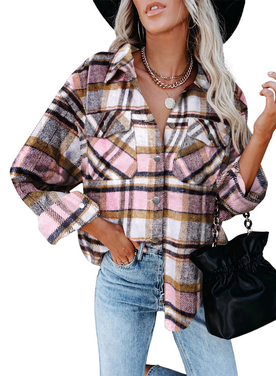 Damen Karierte Overshirt-Jacke aus weichem Flanell R&B