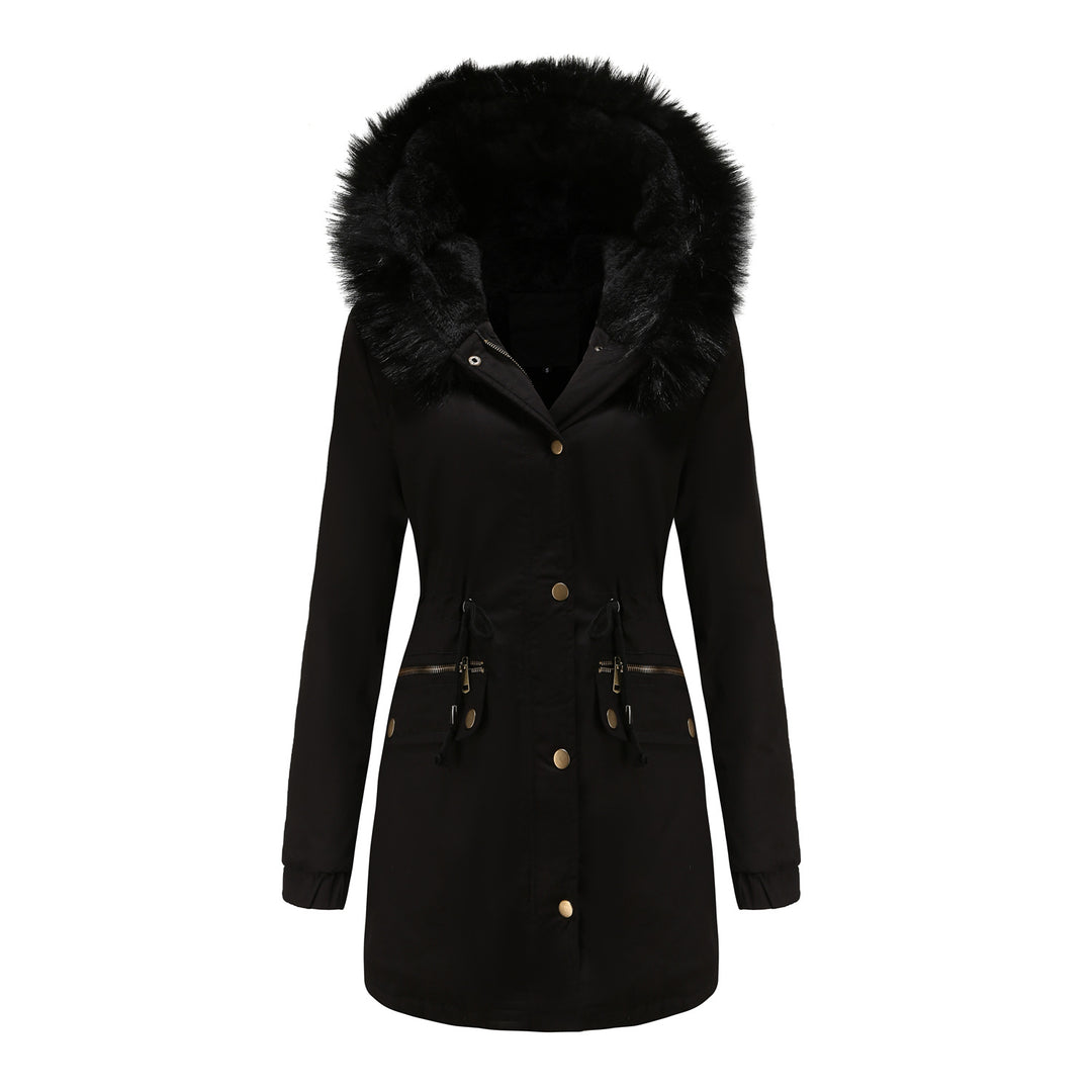 Damen isolierte Parka-Jacke mit abnehmbarem Kunstfellkragen und verstellbarem Taillenzug R&B