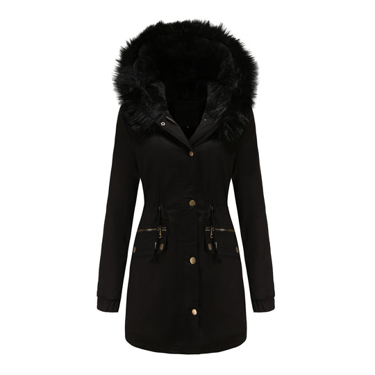Damen isolierte Parka-Jacke mit abnehmbarem Kunstfellkragen und verstellbarem Taillenzug R&B