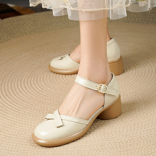 Damen Mary Jane Schuhe mit bequemem Blockabsatz und dekorativem Schleifenakzent R&B