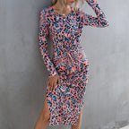 Damen Langarm-Kleid mit Rüschendetails und seitlichem Schlitz