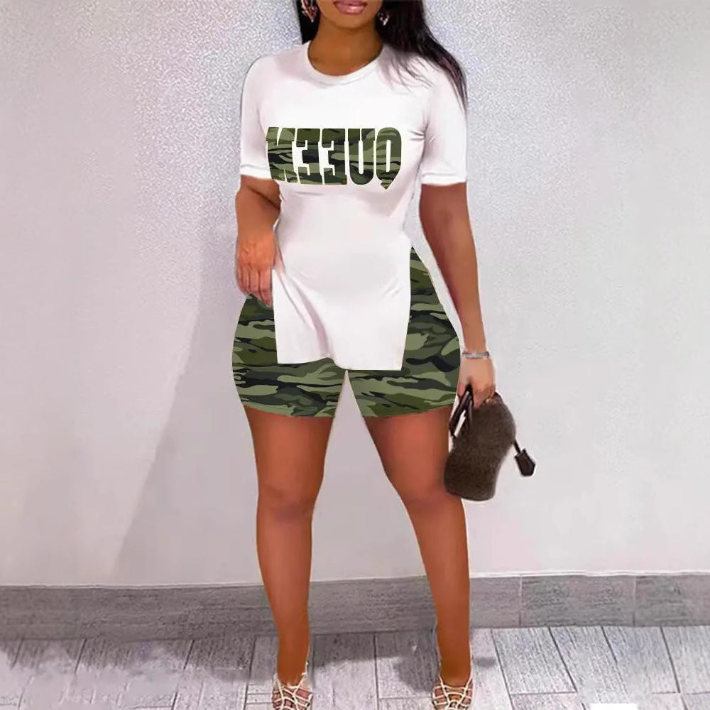 Damen T-Shirt und Shorts Set mit exklusivem Tierdruck R&B
