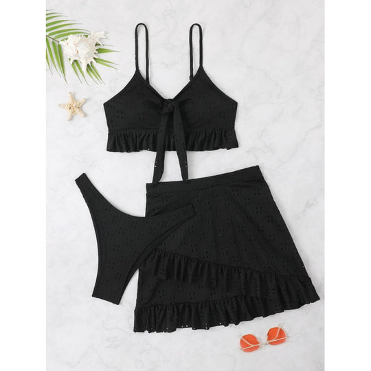 Damen Bikini-Set mit Oberteil und rüschigem Rock R&B