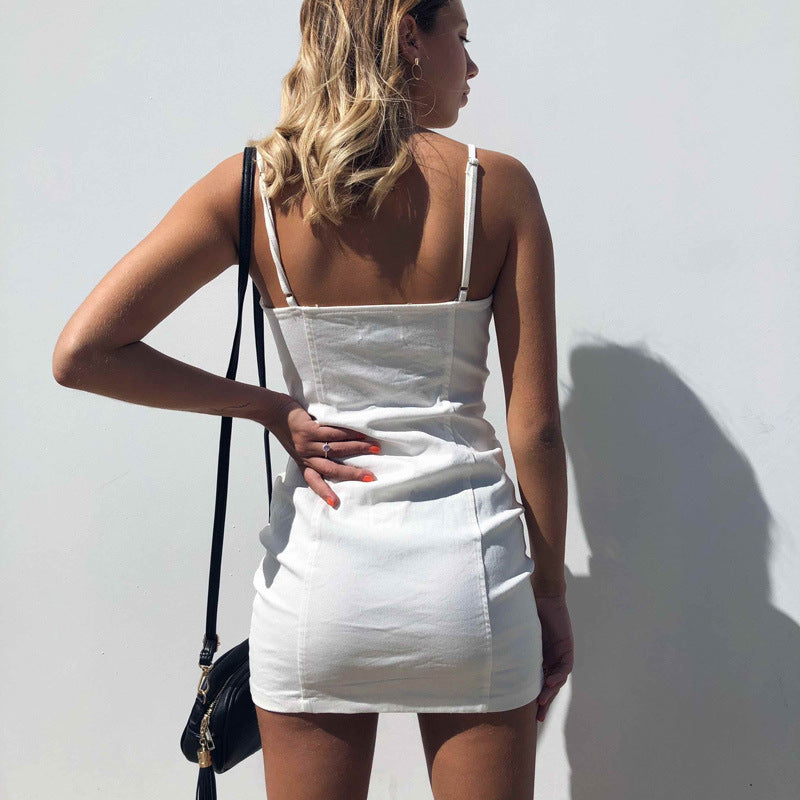 Damen Midikleid mit Reißverschluss und verstellbaren Trägern R&B
