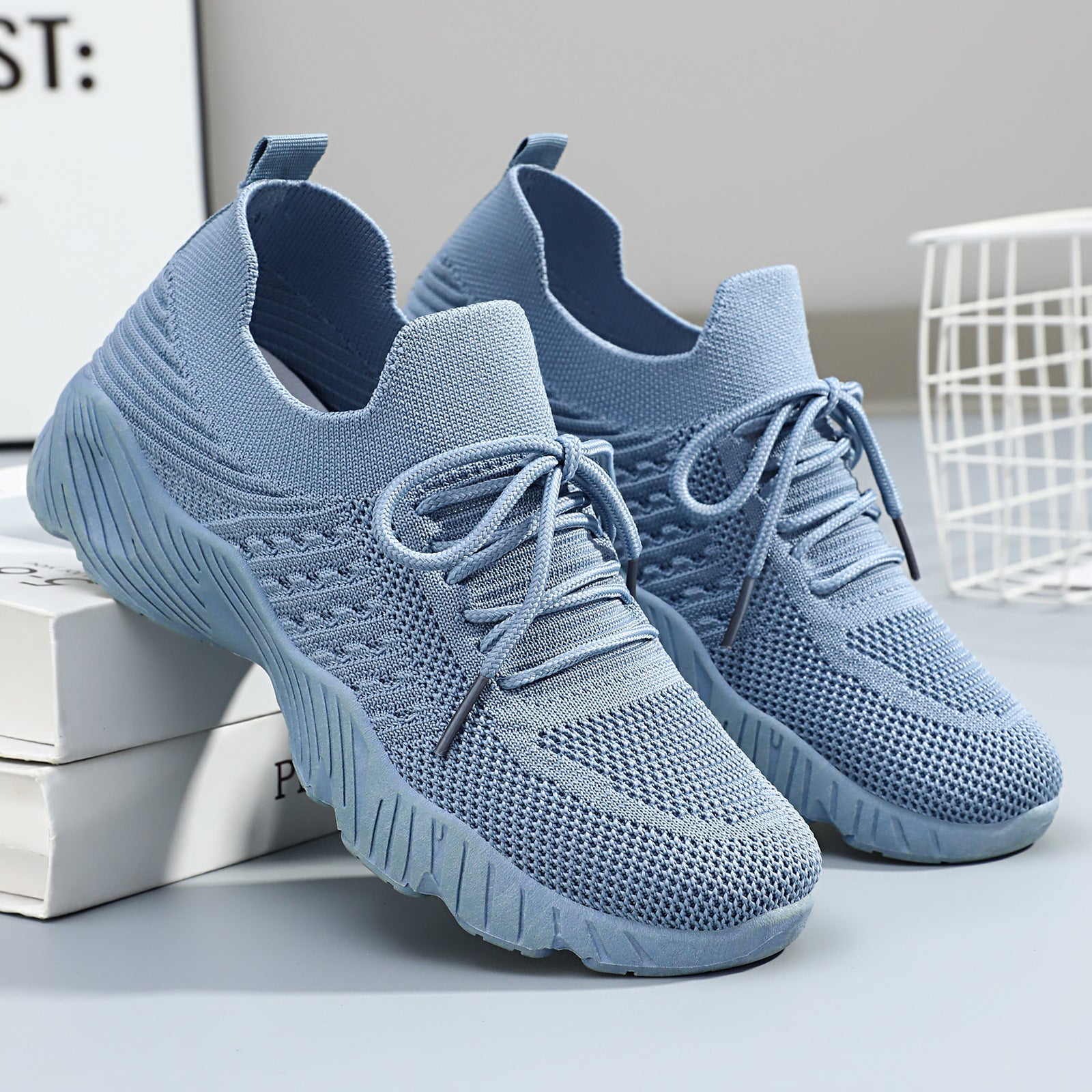 Damen atmungsaktive und flexible Fitness-Sneaker mit elastischer Schnürung R&B