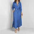 Damen elegantes Hemdblusenkleid mit Taillengürtel und seitlichen Schlitzen R&B