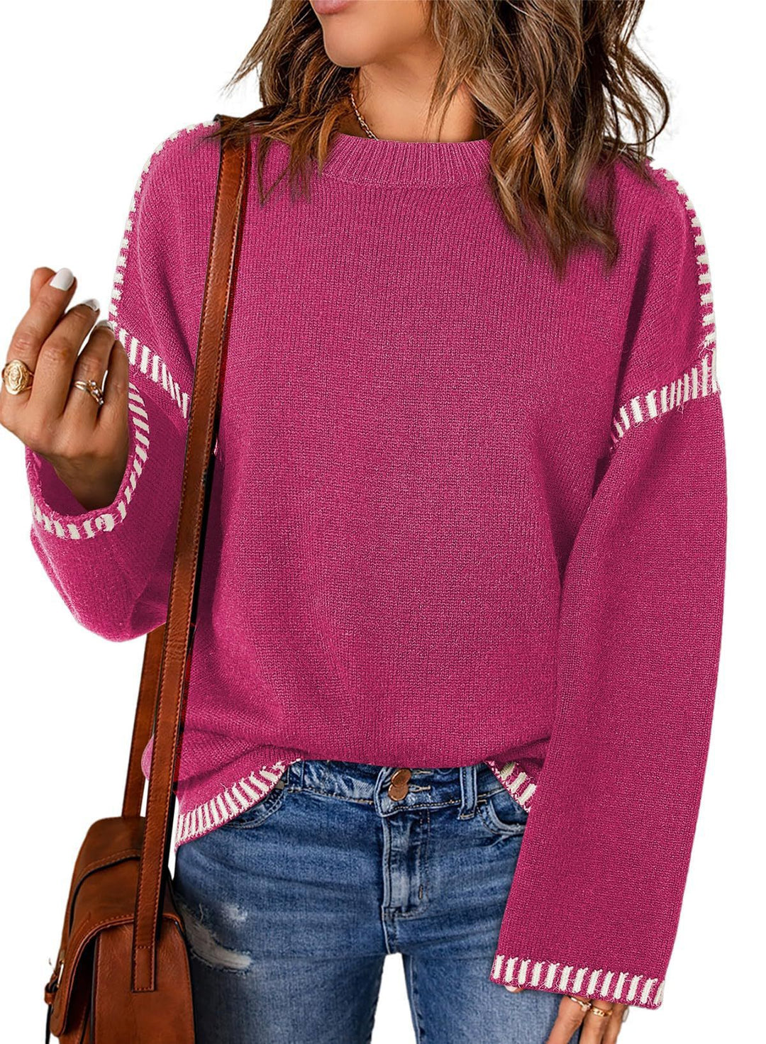 Damen modischer Pullover mit kontrastierenden Ärmelabschlüssen und legerem Schnitt R&B