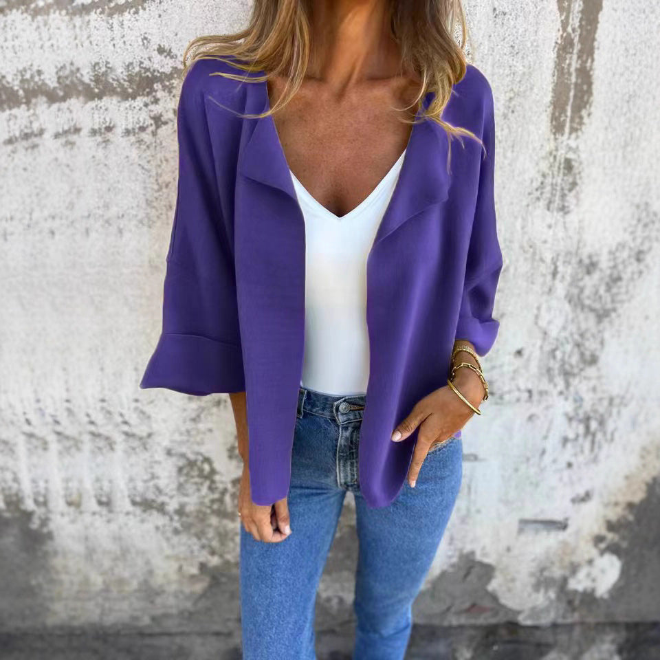 Damen nan legerer offener Strickcardigan mit Schalkragen krempelbaren Ärmeln und kastiger Silhouette R&B