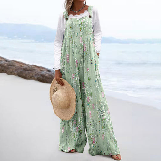 Damen Weit geschnittene Latzhose mit floralem Muster und praktischen Taschen R&B