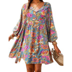 Damen lässiges Freizeitkleid mit lockerer Passform und buntem Blumendesign R&B