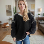 Damen lässiger Oversized-Pullover mit modischem Streifenmuster und strukturiertem Design R&B