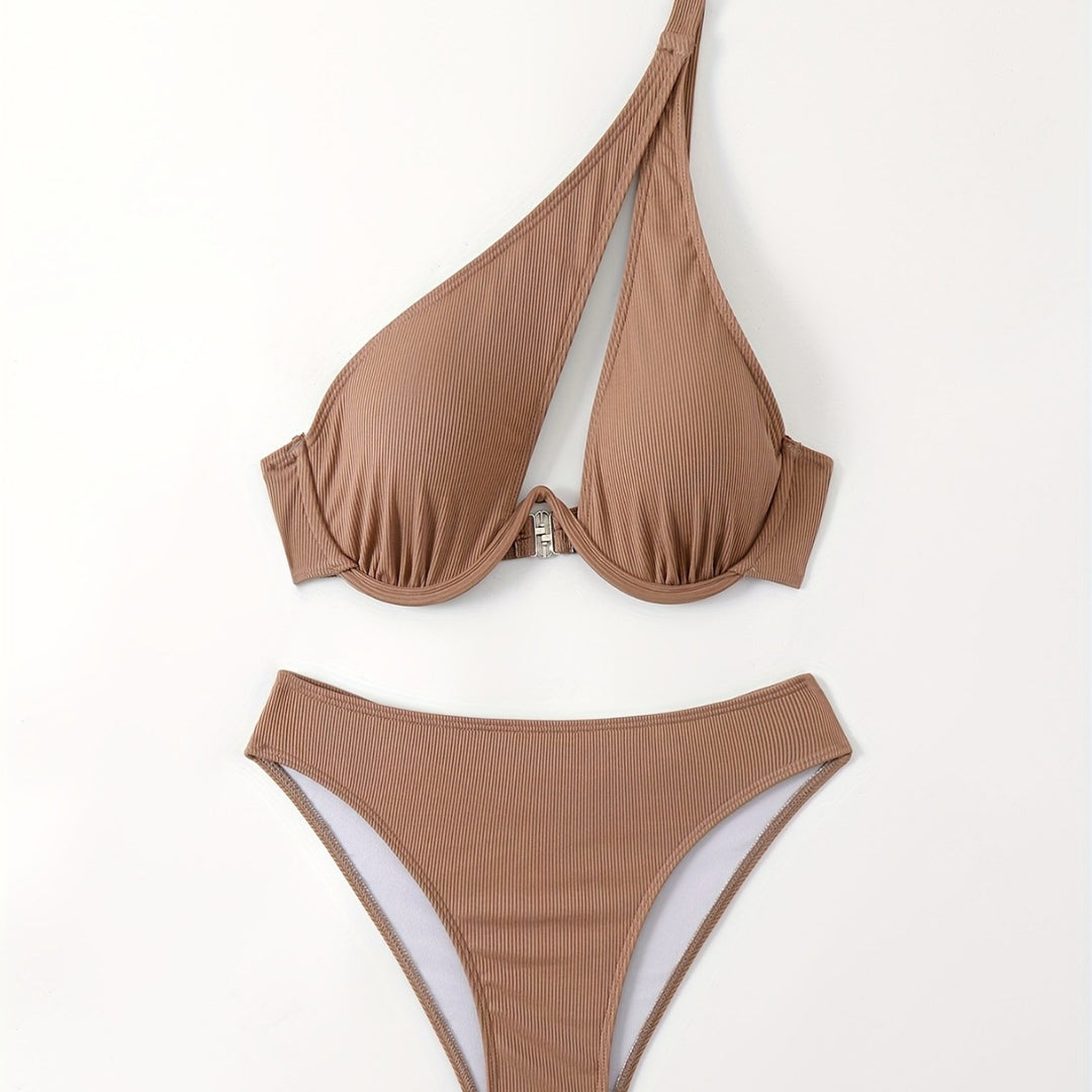 Damen Bikini-Set mit asymmetrischem Trägerdesign und unterstützendem Push-Up-Oberteil R&B