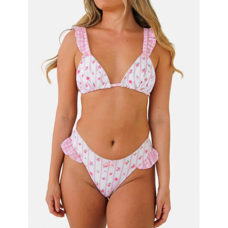 Damen Triangel-Bikini mit floralem Design und Rüschendetails R&B