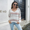 Damen V-Ausschnitt Strickpullover mit gestreiftem Design und lässigem Schnitt R&B