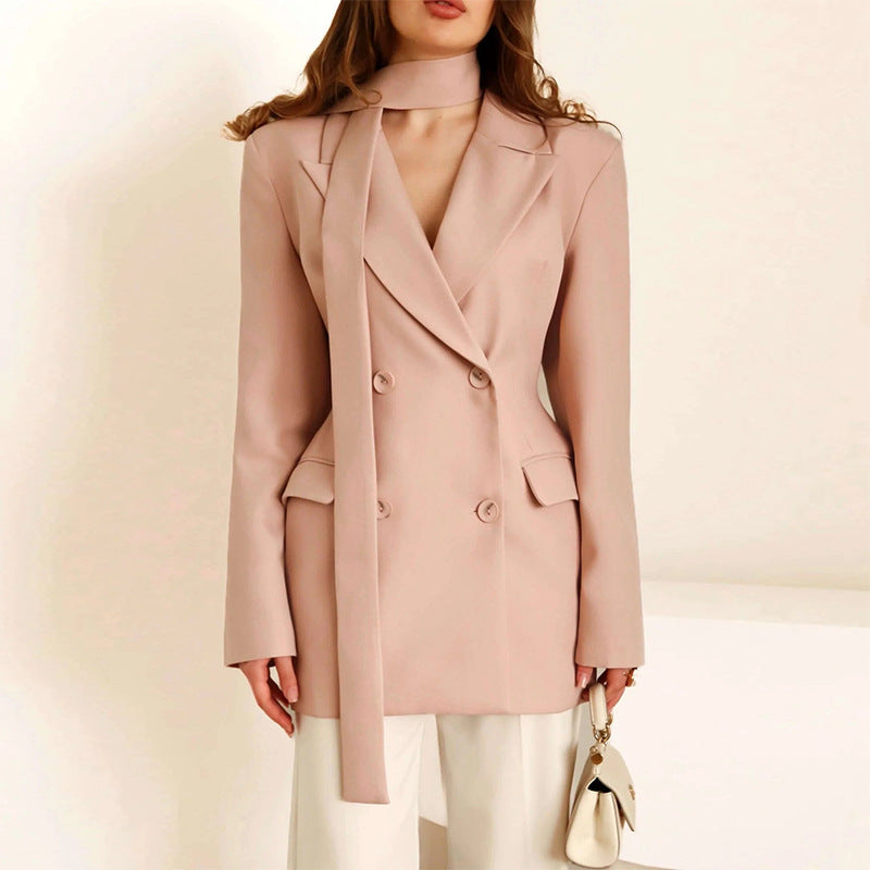 Damen eleganter taillierter Blazer mit Schal R&B