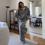 Damen Strick-Loungewear-Ensemble mit weitem Schnitt und hohem Kragen R&B