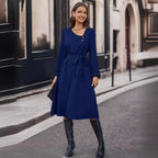 Damen Elegant geschnittenes Kleid mit Taillengürtel R&B