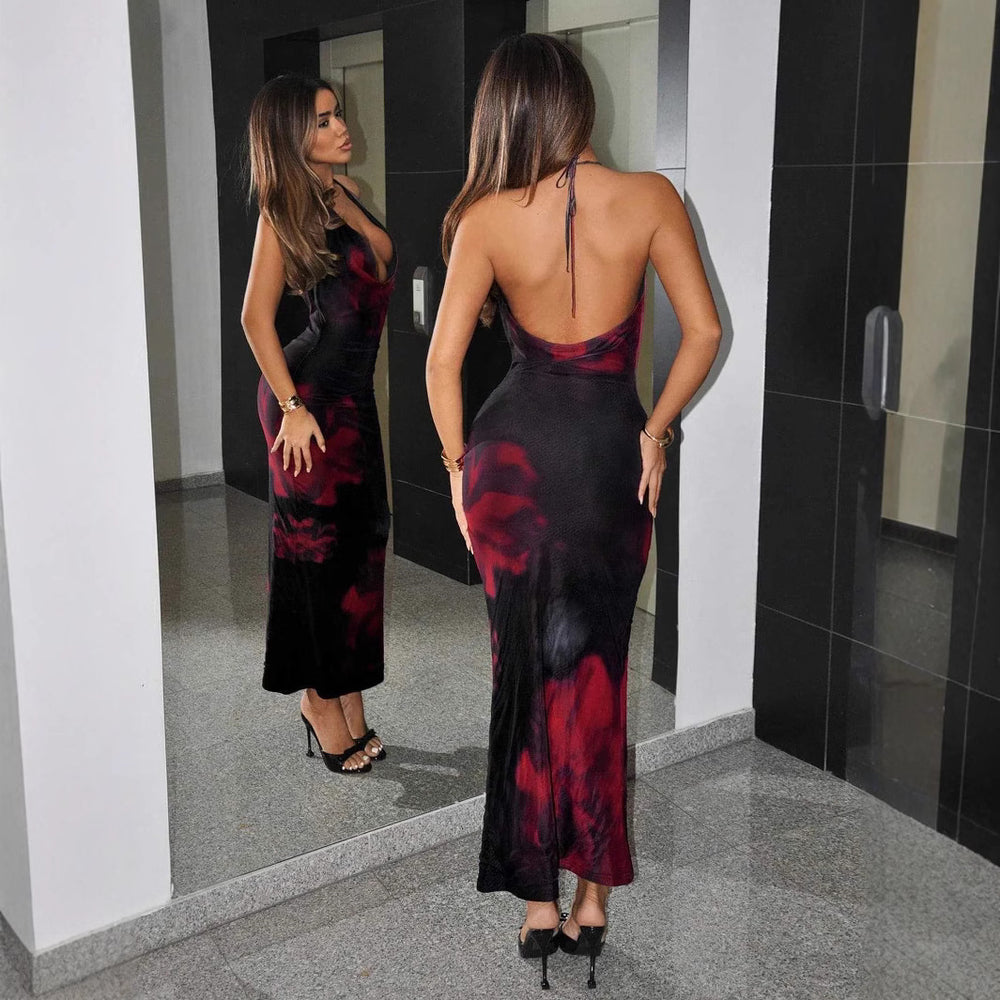 Damen Maxikleid mit tiefem V-Ausschnitt und eleganter Silhouette R&B