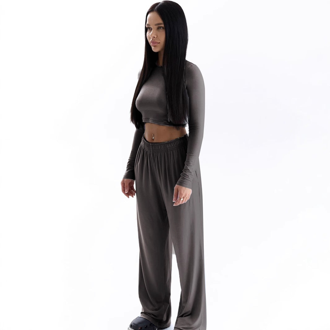 Damen Elegantes Zweiteiliges Set mit cropped Oberteil und weiten Hosen R&B