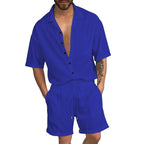 Herren Freizeit-Set mit lässigem Kurzarmhemd und elastischen Shorts R&B