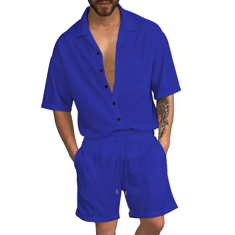 Herren Freizeit-Set mit lässigem Kurzarmhemd und elastischen Shorts R&B