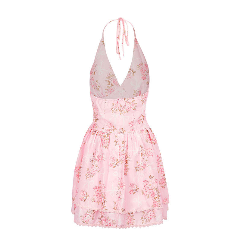 Damen Sommerliches Neckholderkleid mit floralem Muster und Rüschendetails R&B