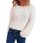 Damen kuscheliger Strickpullover mit auffälligem Flauschdesign und weitem Schnitt R&B