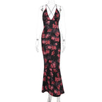 Damen Elegantes Maxikleid mit tiefem V-Ausschnitt und Spaghettiträgern R&B