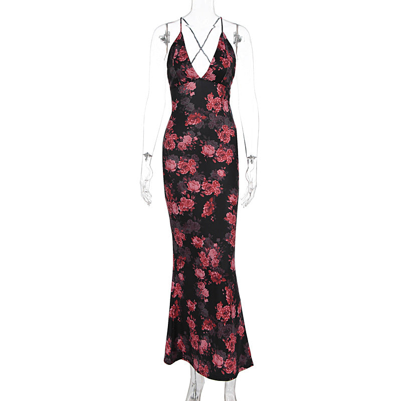 Damen Elegantes Maxikleid mit tiefem V-Ausschnitt und Spaghettiträgern R&B
